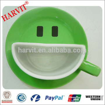 Red Green Blue Porcelain Smile Cup and Saucers